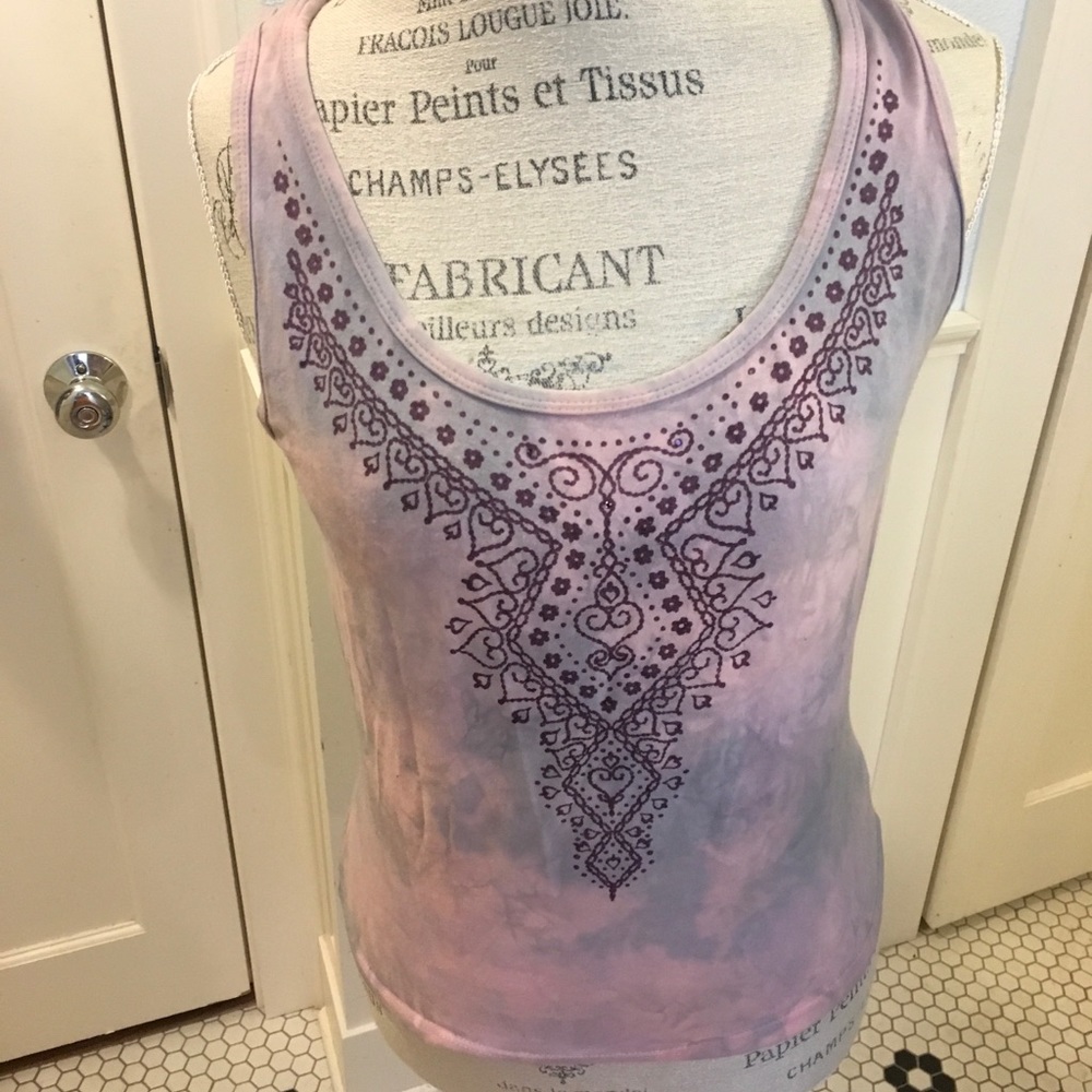 Purple tie dye exercise tank top with mendala